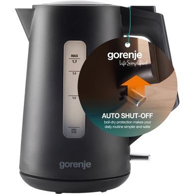 Електрочайник Gorenje 1.7л, Strix контроль, чорний матовий (K17OPB)