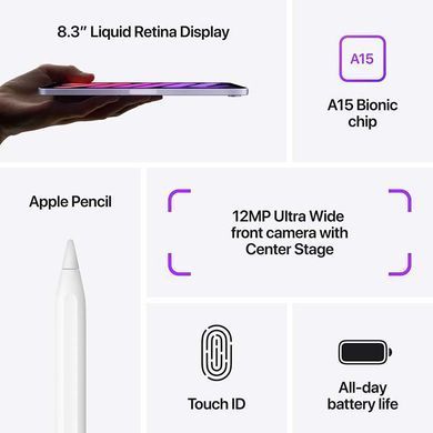Фото: 5 з 5, Планшет Apple iPad mini 6 2021 Wi-Fi 256GB Purple (MK7X3), купити за 30 049 грн зі знижкою в Смартс | smarts.ua
