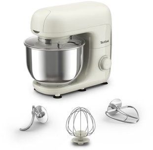 Міксер Tefal планетарний Bake Essential 800Вт, насадки-3, чаша-нерж., метал, 4.8л, білий (QB160138)