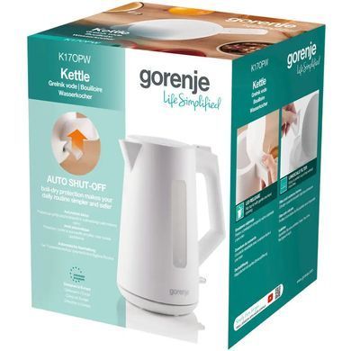 Електрочайник Gorenje 1.7л, Strix контроль, білий матовий (K17OPW)