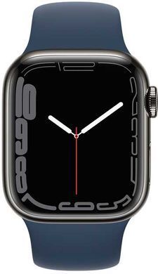 Фото: 2 из 2, Смарт-годинник Apple Watch Series 7 GPS + LTE 41mm Graphite Stainless Steel Case With Abyss Blue Sport Band MKHJ3/MKJ13, купить за 24 699 грн со скидкой в Смартс | smarts.ua