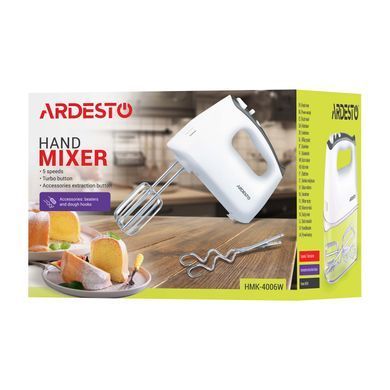 Міксер Ardesto ручний 400Вт, насадки-4, турборежим, білий (HMK-4006W)
