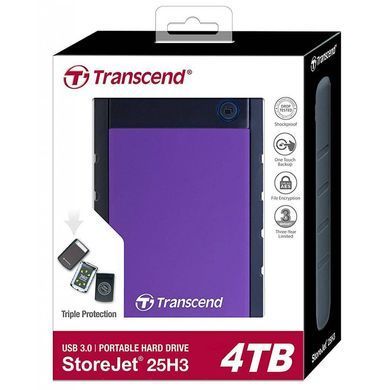 Фото: 3 з 4, Зовнішній жорсткий диск TRANSCEND 4TB TS4TSJ25H3P USB 3.0 Storejet 2.5" H3 Фіолетовий, купити за 12 999 грн зі знижкою в Смартс | smarts.ua