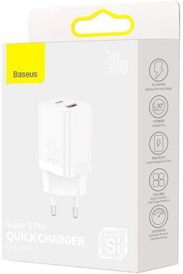Фото: 16 з 17, Зарядний Пристрій Baseus Super Si Pro Quick Charger Type-C+USB 30W CCSUPP-E02 White, купити за 749 грн зі знижкою в Смартс | smarts.ua