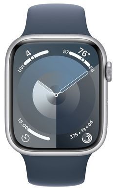 Фото: 2 з 8, Смарт-годинник Apple Watch Series 9 GPS 41mm Silver Aluminium Case With Storm Blue Sport Band M/L MR913, купити за 17 299 грн зі знижкою в Смартс | smarts.ua