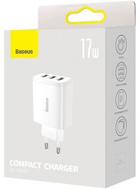 Фото: 11 з 12, Зарядний Пристрій Baseus Compact 17W (3USB) (CCXJ020102) White, купити за 299 грн зі знижкою в Смартс | smarts.ua