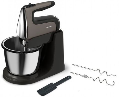 Міксер Tefal стаціонарний Powermix Silence 600Вт, насадки-4, чаша-метал, 2, 5л, турборежим, сіро-чорний (HT654E38)