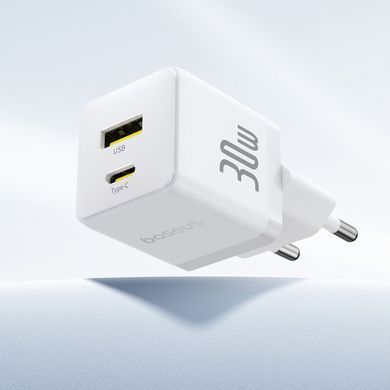 Фото: 6 з 7, Зарядний Пристрій Baseus Palm Fast Charger Type-C+USB 30W (P1011160A213-00) white, купити за 849 грн зі знижкою в Смартс | smarts.ua