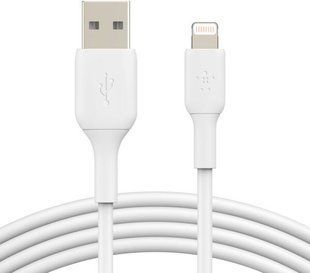 Фото: 1 з 6, Кабель USB-A > Lightning заряджання/синхронізації Belkin 1м, 12Вт, PVC, білий (CAA001BT1MWH), купити за 699 грн зі знижкою в Смартс | smarts.ua