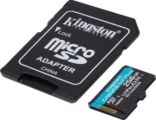 Фото: 2 з 3, Карта пам'яті Kingston MicroSDXC 256GB Canvas Go Plus Gen4 200MB/s A2 U3 V30 + SD-адаптер (SDCG4/256GB), купити за 3 599 грн зі знижкою в Смартс | smarts.ua