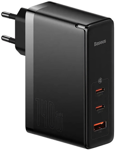 Фото: 1 з 13, Зарядний Пристрій Baseus GaN5 Pro 140W 2 x Type-C + USB + Кабель Type-C - Type-C (CCGP100201) black, купити за 3 999 грн зі знижкою в Смартс | smarts.ua