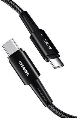 Фото: 2 из 4, Кабель ESSAGER Sunset 100W USB charging&data cable Type-C to Type-C 0.5m (EXCTT1-CGB01) Black, купить за 299 грн со скидкой в Смартс | smarts.ua
