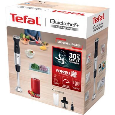 Фото: 14 из 14, Блендер Tefal заглибний Quickchef+ 1000Вт, 3в1, чаша-800мл, чопер-500мл, турборежим, сріблясто-чорний (HB673830), купить за 2 799 грн со скидкой в Смартс | smarts.ua