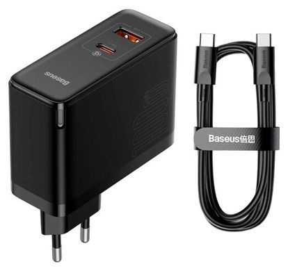 Фото: 2 з 6, Зарядний Пристрій Baseus GaN5 Pro Fast Charger C+U 100W (Cable Type-C to Type-C 100W(20V/5A) 1m) CCGP090201 Black, купити за 2 599 грн зі знижкою в Смартс | smarts.ua
